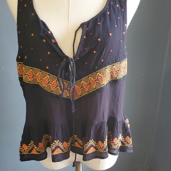 Free People Purple Embellished Tank Top with Tie Front - Picture 3 of 16